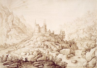 Mountainous landscape with a castle by Hendrick Cornelisz. Vroom